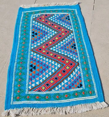 Authentic Hand Knotted Morocco Kilim Kilim Wool Area Rug 1.7 X 1.1 Ft (1284 KAR) • $24.99