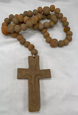 $65 • Buy Vintage XL Mexican Pottery/Clay Rosary Cross Clay Catholic/Religious