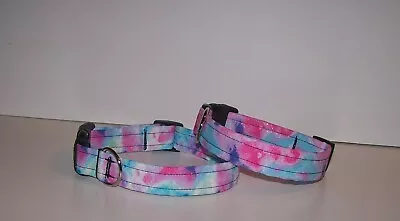 Wet Nose Designs Bright Cotton Candy Dog Collar Tie Dye Pink Purple Teal Glitter • $9.99