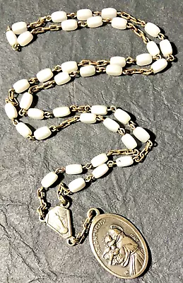 Vintage Chaplet Moonstone Beads St Anthony St Francis 13 Sets Of 3 Beads Italy • $32