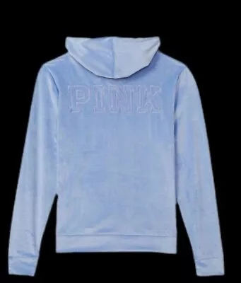 Victorias Secret PINK Everyday Lounge Velour Perfect Full Zip Hoodie Dusty Blue • $39.99