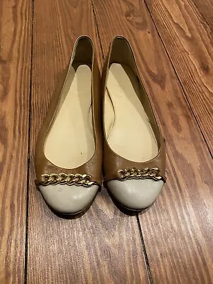 J.crew Cap Toe Leather Flats With Gold Chain 7.5 • $13