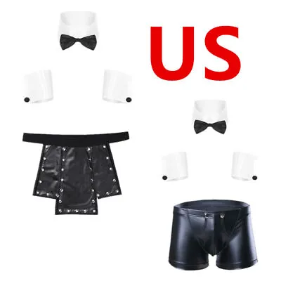 US Sexy Men's Costume Cosplay Bow Tie Collar Boxer Briefs Tuxedo Sissy Nightwear • $4.74