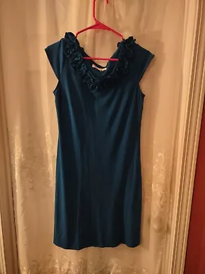AA Studio AA Dress Size 8 Turquoise Short Sleeve Midi Design Neck • $7