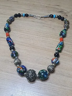 Vintage Venetian Millefiori Glass Bead Necklace 19 1/2  • £24.90