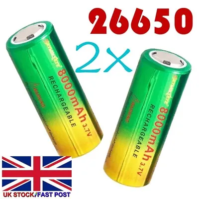 2pcs 26650 Batteries 3.7V Rechargeable   Battery 26650  Flat Top Battery • £13.79