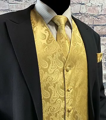 XS - 6XL Men Paisley Dress Vest Waistcoat & Necktie And Hanky For Suit Or Tuxedo • $27.89