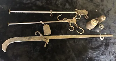 Set Of 3 Hand Wrought/Forged Iron Grain/Farm Scales With Weights • $150