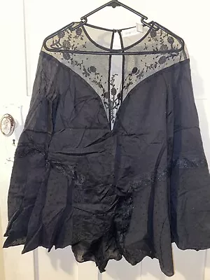 Alice McCall Size 6 Black Lace Wide Sleeves Playsuit Jumpsuit • $20