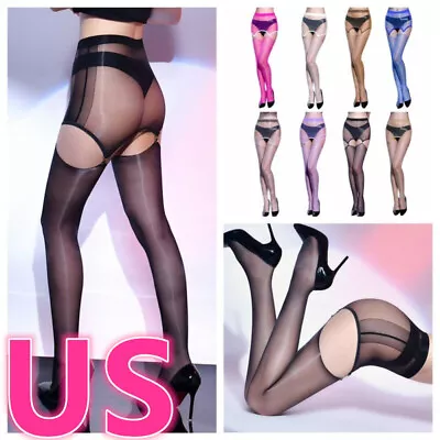 US Women's See-Through Tights Suspender Stockings Crotchless Lingerie Pantyhose • $4.54