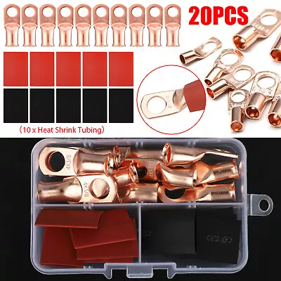 20pcs 4 AWG Gauge Copper Lugs W/ BLACK & RED Heat Shrink End Ring Terminals Wire • $11.48