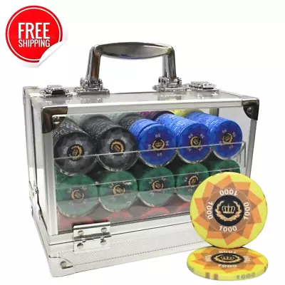 Mrc Poker 600pcs Laurel Crown Ceramic Poker Chips Set Acrylic Case • £289.25