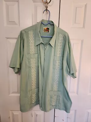 Genuine Haband Guayabera 4 Pocket Short Sleeve Zipper Front Shirt Size 3XL Green • $16.99