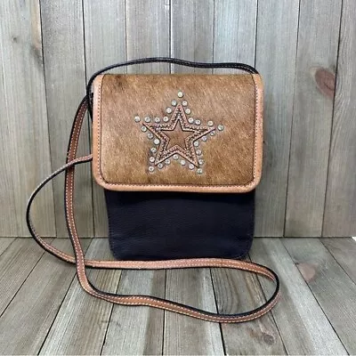 Montana Silversmiths Western Hair Trimmed Star Silver Studs Brown Tote Bag Purse • $25