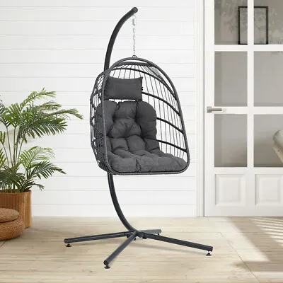 £15.94 • Buy Rattan Swing Egg Chair Hanging Garden Hammock + Cushion + Stand Indoor Outdoor