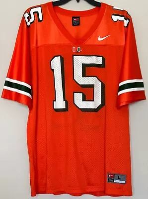 NIKE Miami Hurricanes #15 Football Jersey Men’s Size Large Orange Color Shirt • $33.59