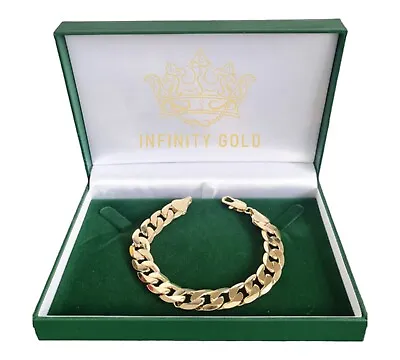 Mens 12mm Curb Bracelet 9ct Gold Filled 8  Length Classic Curb Cuban Curb • £39.88