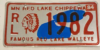 1982 Minnesota License Plate RL 1982  Red Lake Chippewa  Walleye Rare! • $298.88