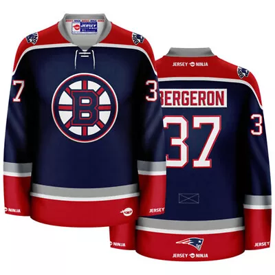 Boston Bruins X Patriots Blue Patrice Bergeron Mashup Hockey Jersey • $134.95