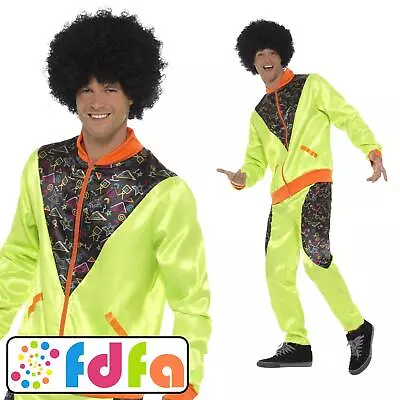 Smiffys 80s Retro Neon Shell Suit Scouse Tracksuit Mens Fancy Dress Costume • £23.99