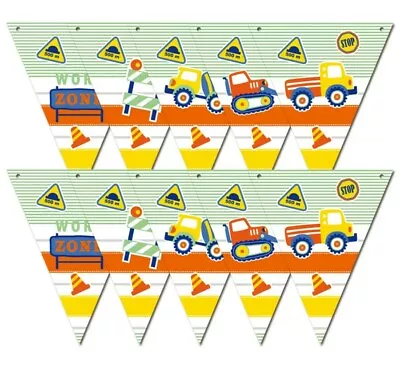 Work Zone Construction Party Trucks Hanging Birthday Banner Bunting Decorations • $9.95