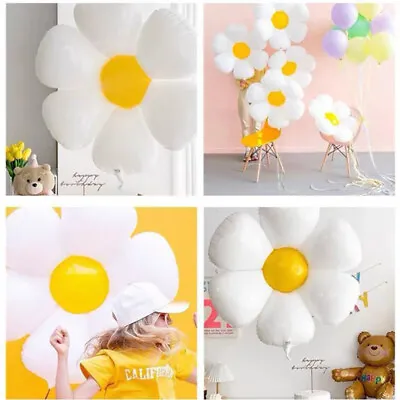 5pcs White Daisy Flower Aluminum Film Balloons Photo Props Wedding Party Decor • £4.09