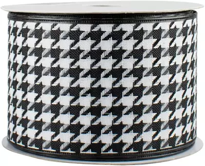 Black White Houndstooth Wired Ribbon - 2 1/2 X 10 Yards Wired Edges Tessellati • $23.76