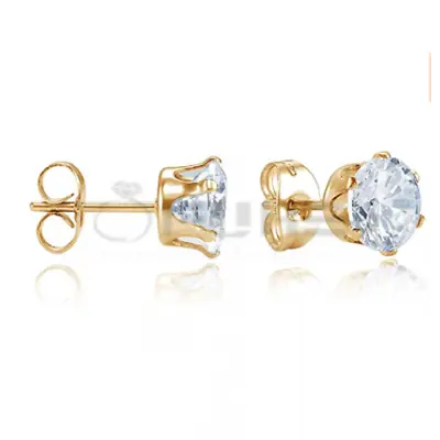 Hypoallergenic 14K Gold Dipped 3-8MM Round Cubic Zirconia Crystal Stud Earrings • £3.99