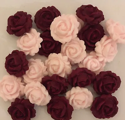 £3 • Buy Burgundy And Blush Roses - Edible Sugar Paste - Cup Cake Decorations, Toppers
