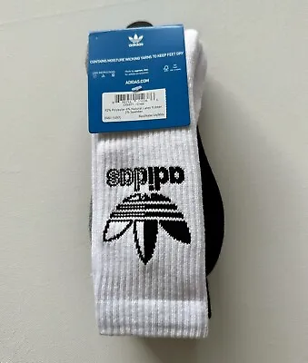 ADIDAS Mens Originals Trefoil Crew Socks Black White Grey Size 6-12 3 Pack • $31.99