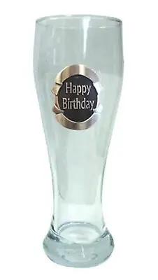 Happy Birthday Pilsner Glass Silver & Black Badge 600ml Gift Box • $28.95