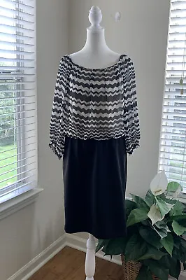 Gabby Skye Dress Women's Size 10 Black White Chevron Print Career Church Y2K • $26.42