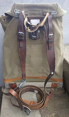 Swiss Vintage Mountain Army Rucksack 1961 + FREE Leather Soldier Belt 1958 • $135