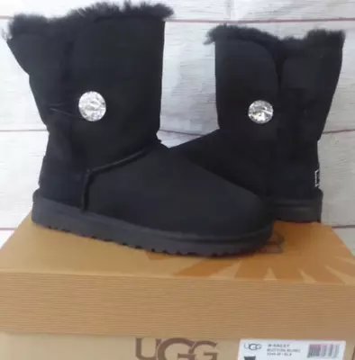 NEW NIB UGG Bailey Button Bling Black Swarovski CrystalBoots US 5/UK 4/EU 37 • $139.99