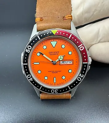 Orient Diver Orange Watch Quartz Vintage Japan 70s Water Resistant 100M Mint • $233.75