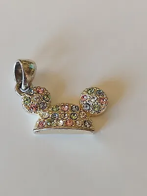 Disney Silver Toned Metal Rhinestone Mickey Mouse Ears Charm Jewelry Valentine  • $19