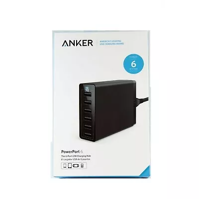 $67.95 • Buy Anker 6 Port Usb Wall Ac Charger 60w 12a For Smartphone Tablet Blk New A2123t11