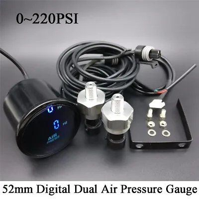 $71 • Buy 52mm Digital Blue LED Dual Air Pressure Gauge Air Ride Gauge W/ 1/8NPT Sensors