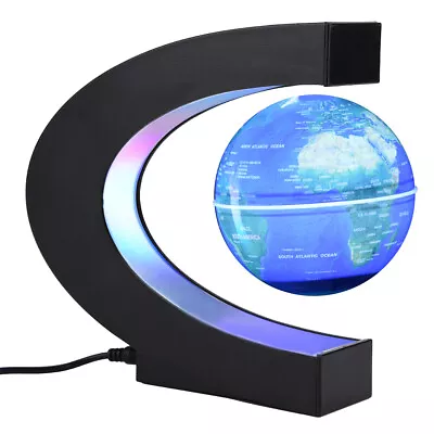 Floating Globe Magnetic Levitation Rotating World Map Globe With LED L 1712 UK • £29.12