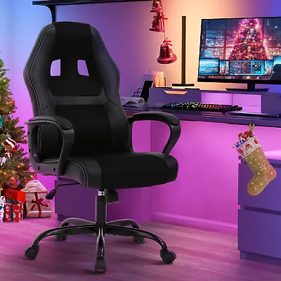 Black Gaming Racing Chair Ergonomic PU Leather Swivel Computer Office Desk Chair • $86.99