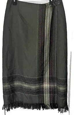 Vintage Sag Harbor Wrap Midi Skirt Long Size 14 Olive Green Kilt • $17