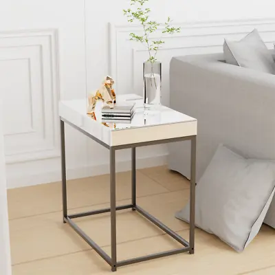 Modern Glam Round Mirrored Side Table Silver End Table Nightstand W/ Metal Frame • $59.93