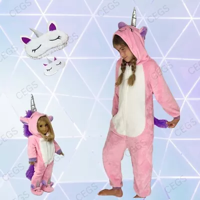 Unicorn Matching Pajamas And Sleepmasks Fits Girl And A 18 Inch Doll  • $34.99