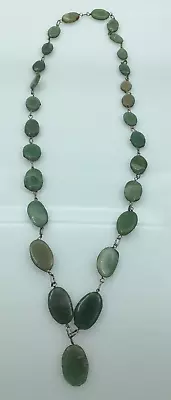 Vintage Faceted Faux Jade Linked Necklace Silver Tone Metal 34  Long • $59.99