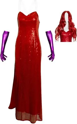 Jessica Rabbit Costume Dress Wig Gloves Set Purple Red Halloween Cosplay Party • $89.99