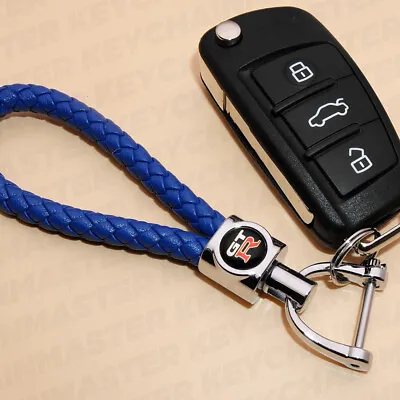 Blue Weave Calf Leather GTR Logo Car Home Key Chain Ring Gift Decoration Sport • $12.99