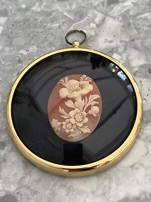 RARE Peach Colour Flower In Cameo Miniature World Peter Bates Gold Tone Frame • £8.99