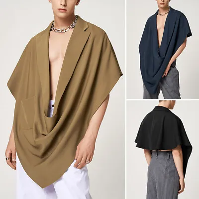 Mens Hippie Shawl Poncho Jacket Loose Cloaks Cape Short Sleeve V Neck Pullover • £15.19