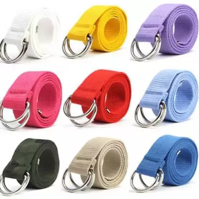 Mens Ladies Belt Canvas D Ring Fabric Webbing Waist Belt Waistband Womens UK • £4.79