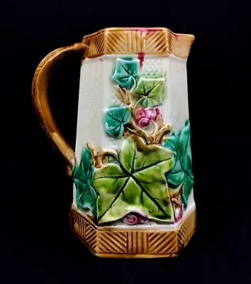 Antique European Majolica Jug / Vase Leaf Floral Design Green / Brown / Red  • £28